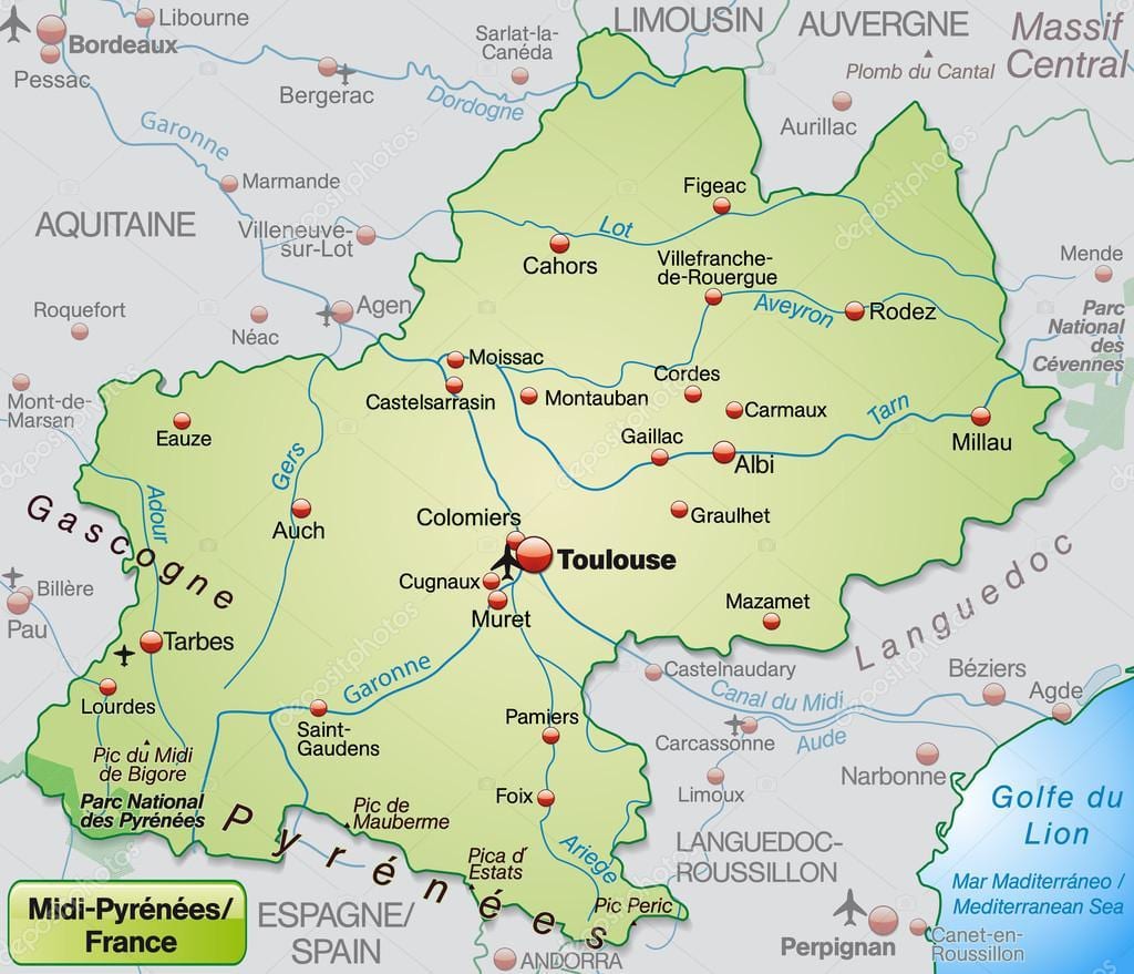 Toulouse бүс нутгийн газрын зураг
