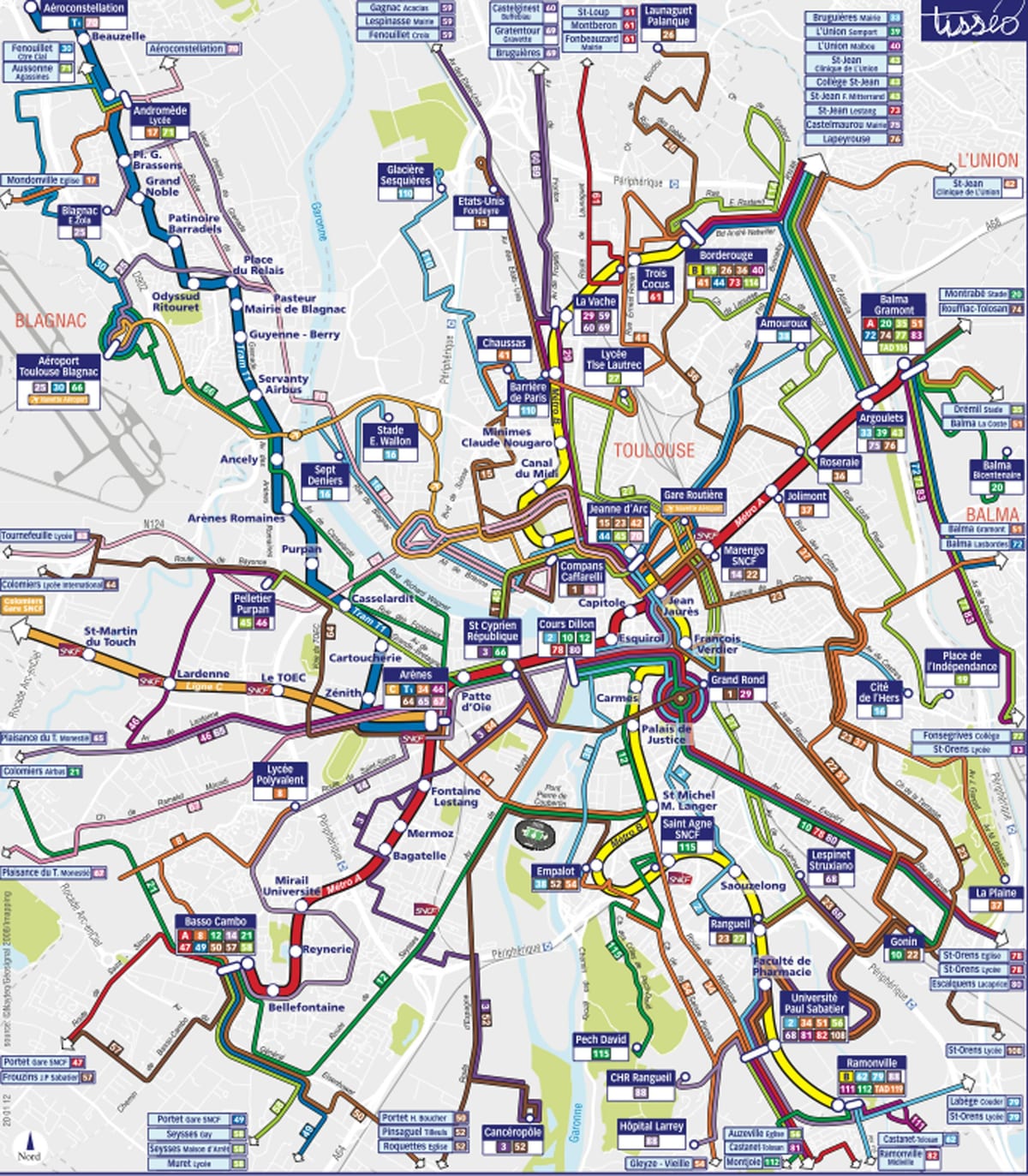 Toulouse автобусны маршрут, газрын зураг