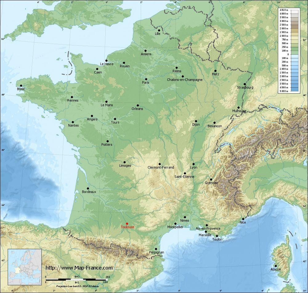 газар зүйн зураг Toulouse